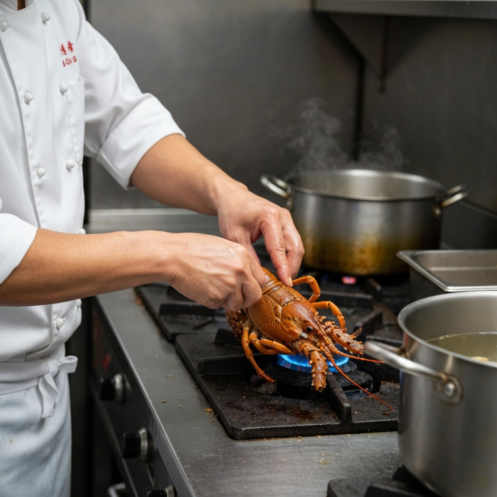 Lobster from our live tank, ready for the wok